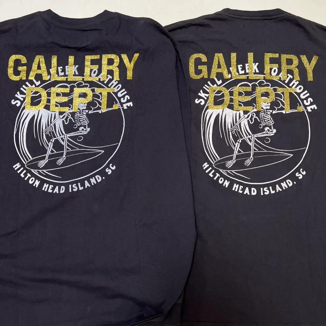 Authentic sample GALLERY DEPT. SKULL CREEK L/S TEE/BLK Glitter skull surf long sleeves, washed black S-XL, garment dyed, washed and distressed, printing has a full sense of distress